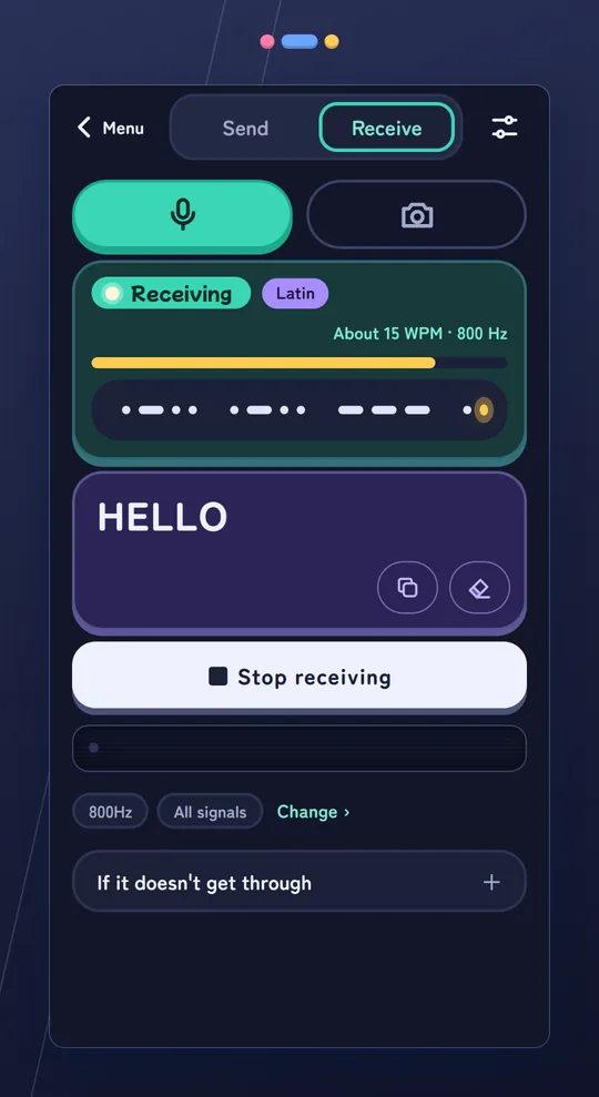Receive screen